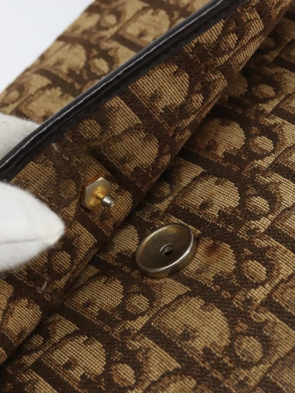 Authentic Christian Dior Trotter Canvas Shoulder Bag Beige Gold - Picture 8 of 16
